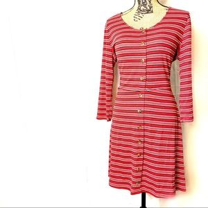 Pink Rose red striped skater dress EUC